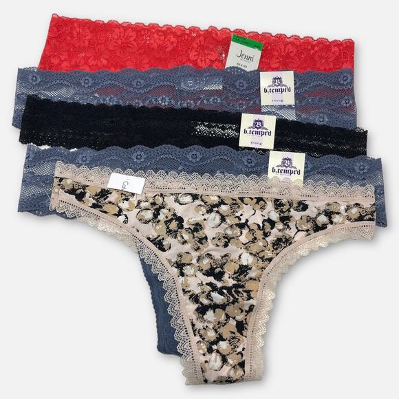 Calvin Klein, b.tempt’d, Jenni NWT 5 Pack Bundle Panties Thong Lace SZ L Multi - Picture 1 of 14